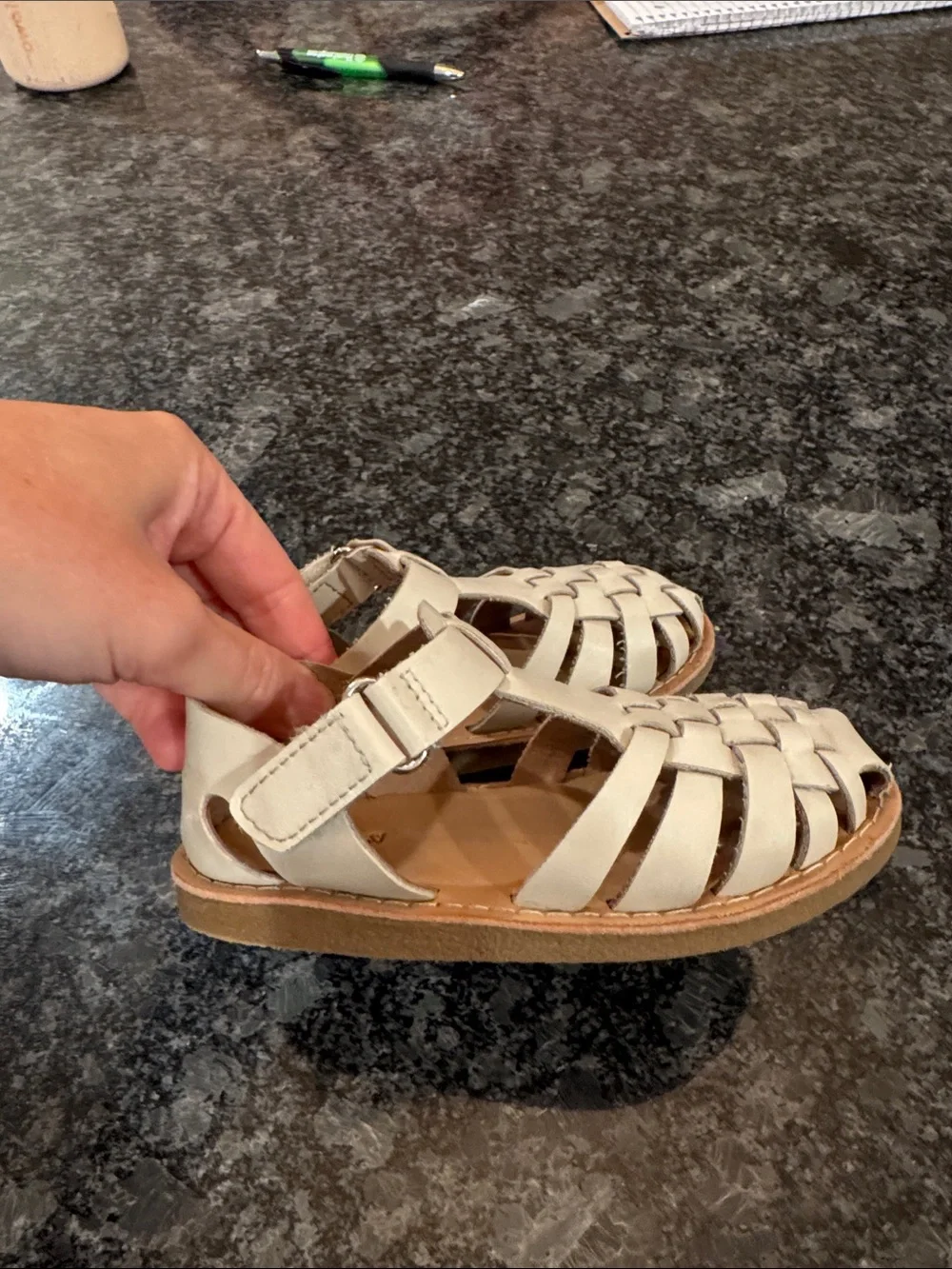 Zara Cream Woven Leather Kids Sandals